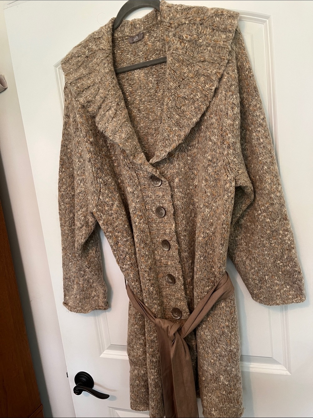 J. Jill Speckled Taupe Wool Blend Knit Long Sleeve Cardigan Sweater Womens L-XL - Picture 3 of 8